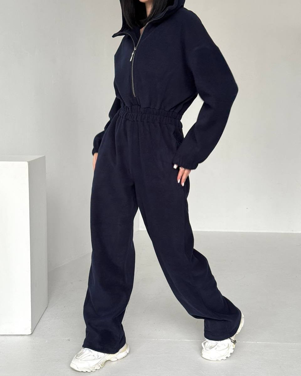 Damen Fleece Jogginganzug mit kurzem Reißverschluss R&B