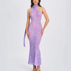 Damen Maxikleid mit schickem Halter-Design und verspieltem Animal-Print R&B