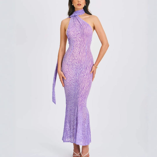 Damen Maxikleid mit schickem Halter-Design und verspieltem Animal-Print R&B