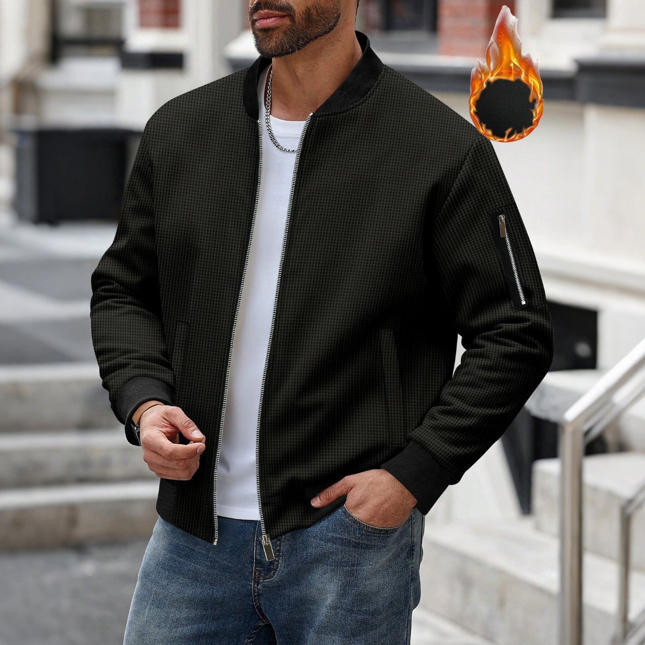 Herren lässige Bomberjacke mit innovativen Stoffstrukturen und praktischem Reißverschluss R&B