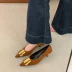 Damen Elegante spitze Pumps mit extravagantem Gold-Detail R&B