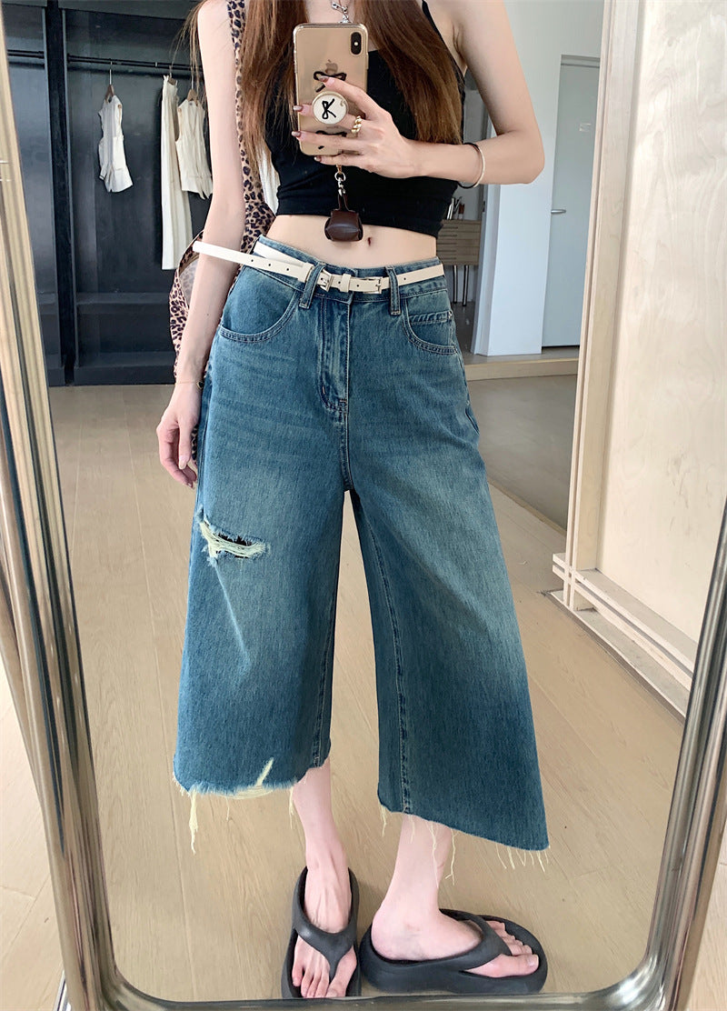 Damen Weite Denim-Hosen mit Rissdetails R&B