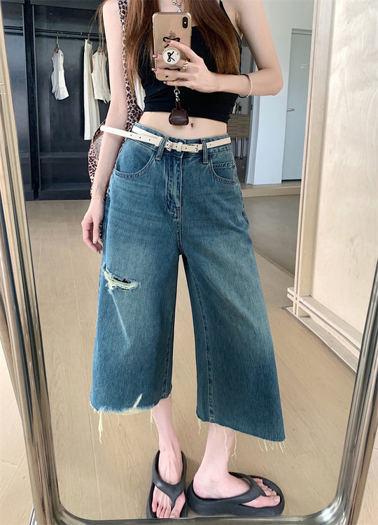 Damen Weite Denim-Hosen mit Rissdetails R&B