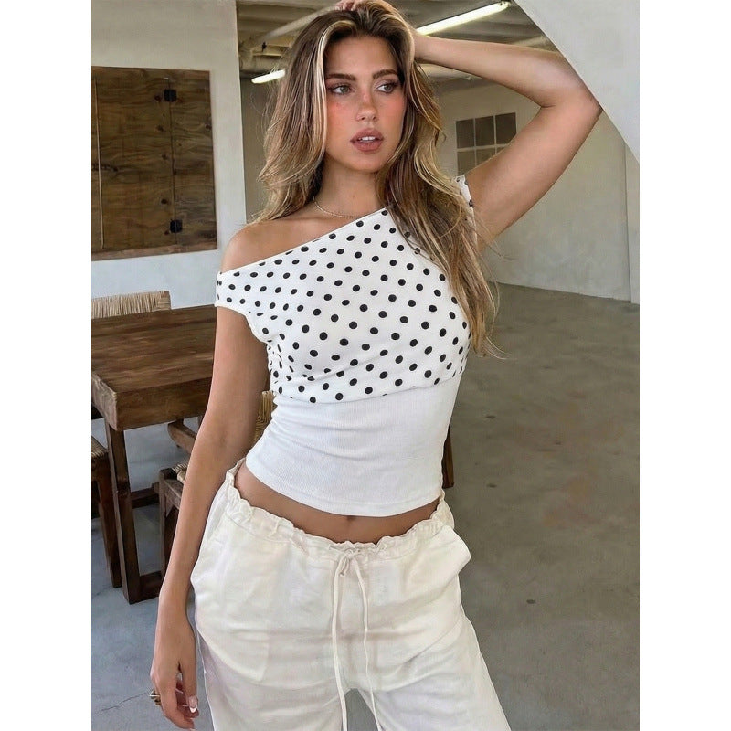 Damen Off-Shoulder Polka-Dot Top mit elastischem Bund R&B