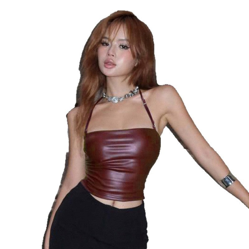 Damen Crop-Top mit tiefem V-Ausschnitt und dekorativer Schnalle R&B