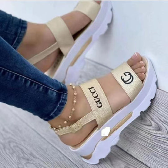 Damen Komfortable Plattform-Sandalen mit breiten Riemen und rutschfester Sohle R&B