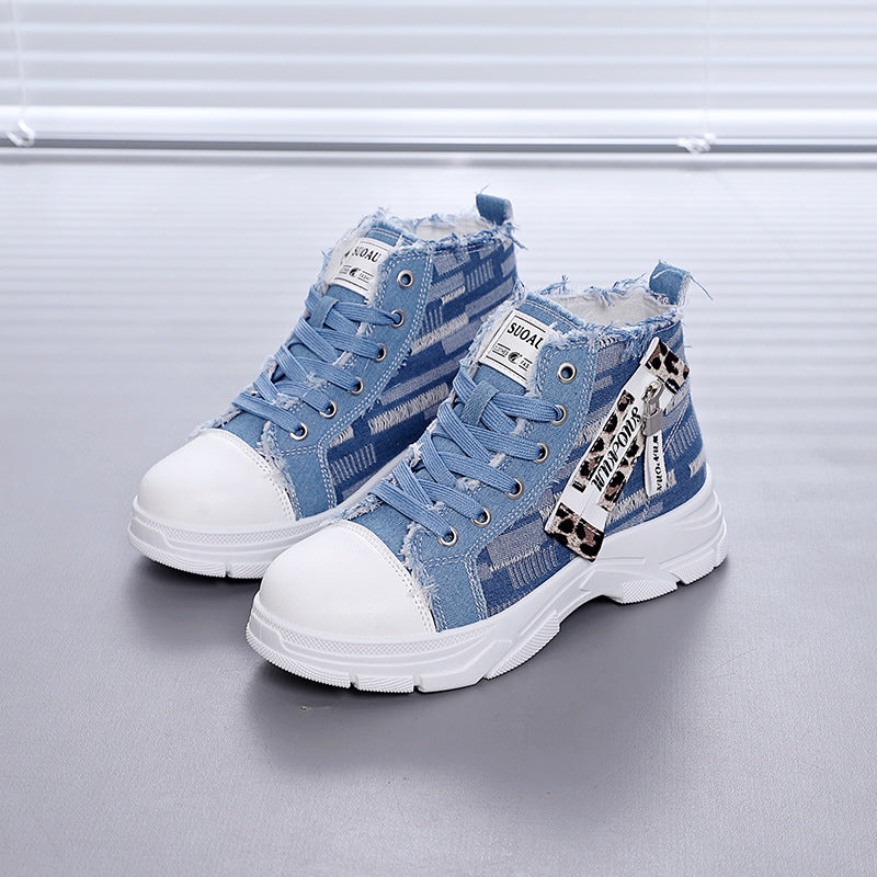Damen High-Top Sneakers mit vintage Denim-Detail und verstärkter Sohle R&B