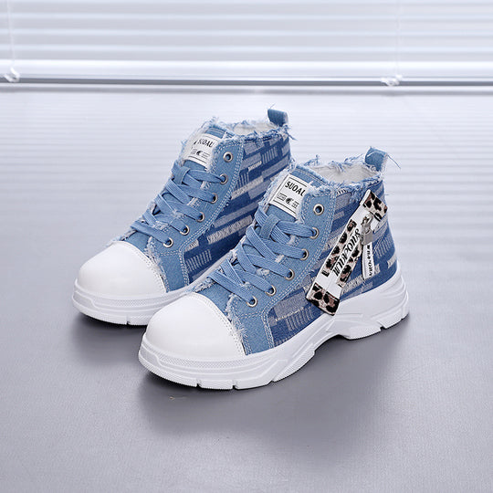 Damen High-Top Sneakers mit vintage Denim-Detail und verstärkter Sohle R&B