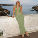 Damen Elegantes Maxikleid mit Halterneck, Spitzenverzierung und figurbetontem Schnitt R&B
