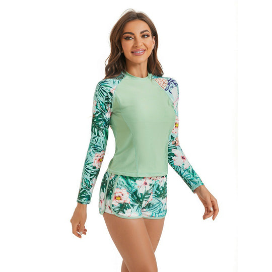 Damen Surfanzug-Set mit langärmeliger Oberteil und modischem Blumenmuster R&B
