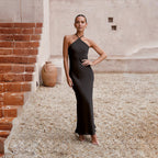 Damen Satin-Maxikleid mit schulterfreiem Design und elegantem Fall R&B