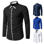 Herren elegantes Langarmhemd mit kontrastierendem Kragen und feinen Knopfdetails R&B