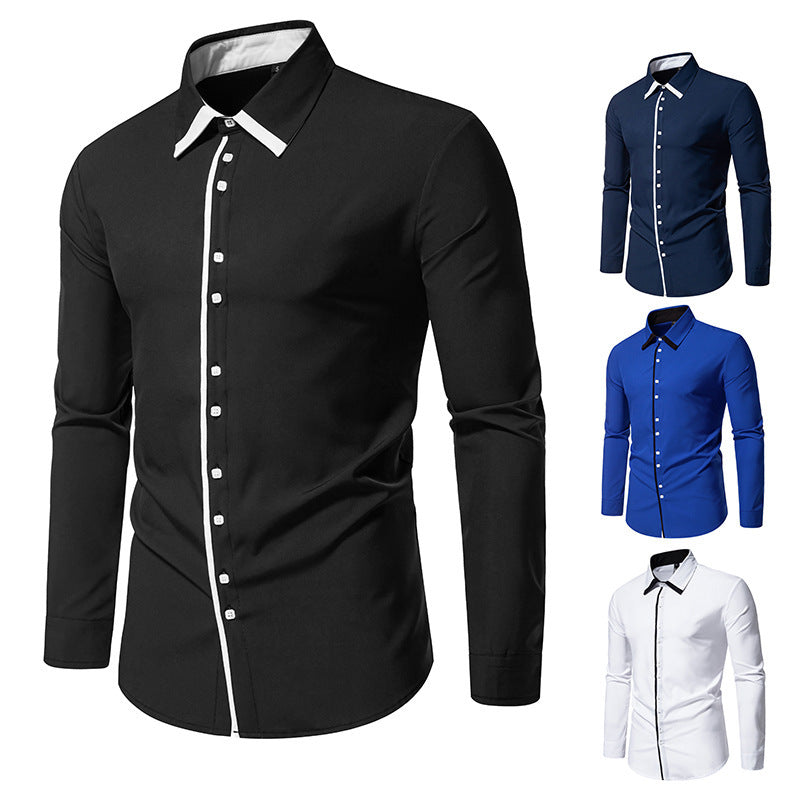 Herren elegantes Langarmhemd mit kontrastierendem Kragen und feinen Knopfdetails R&B