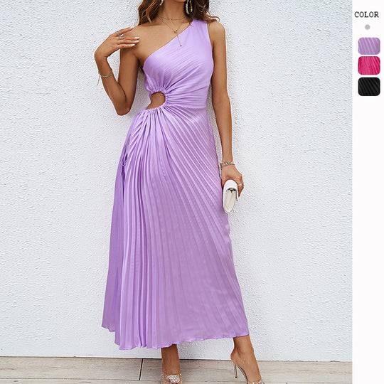 Damen Langes Wickel-Kleid mit asymmetrischem Ausschnitt und plissiertem Design R&B