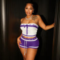 Damen Cropped Oberteil und Shorts Set mit gehäkeltem Design und elastischer Passform R&B