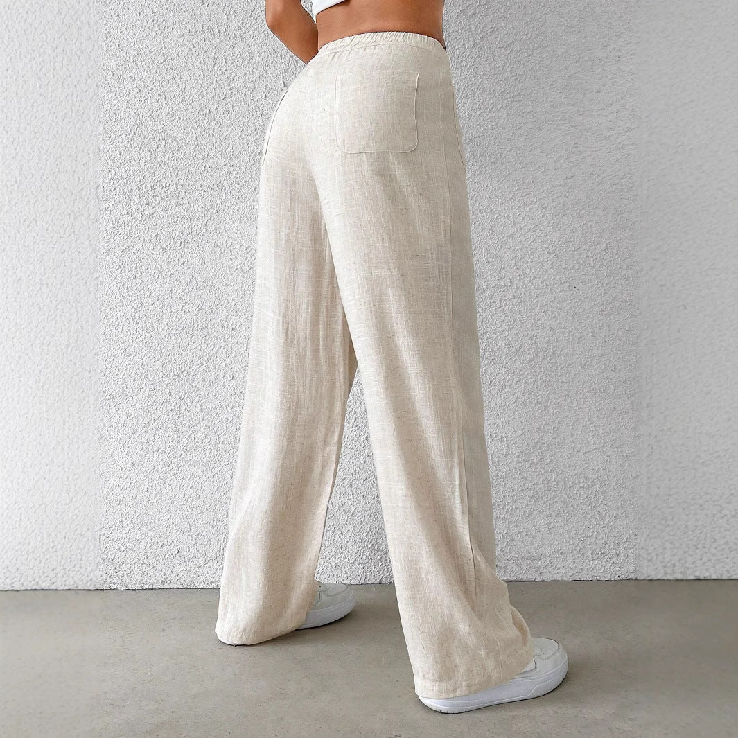 Damen Weit geschnittene Leinenhose mit elastischem Bund und praktischen Taschen R&B