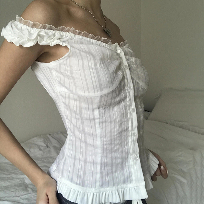 Damen Off-Shoulder Bluse mit Rüschensaum R&B