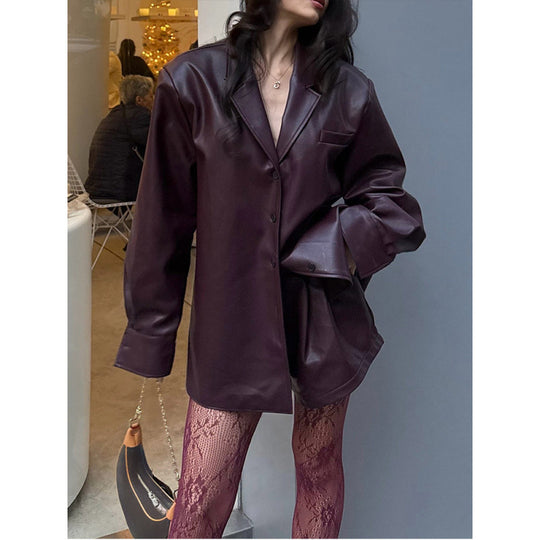 Damen Kunstlederjacke im modernen Oversize-Stil R&B