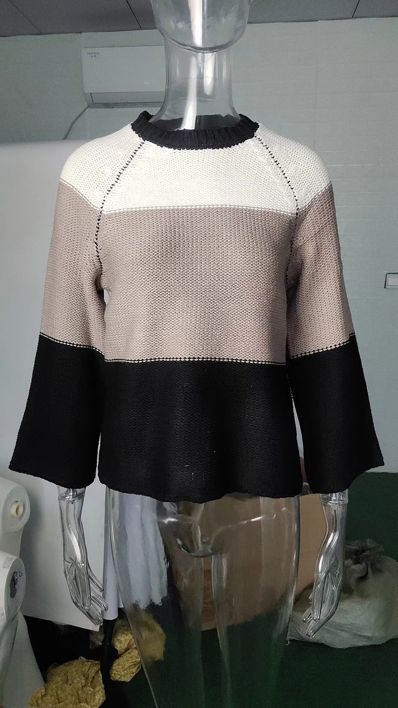 Damen lässiger Pullover mit weitem Schnitt und modischem Farbblockdesign R&B