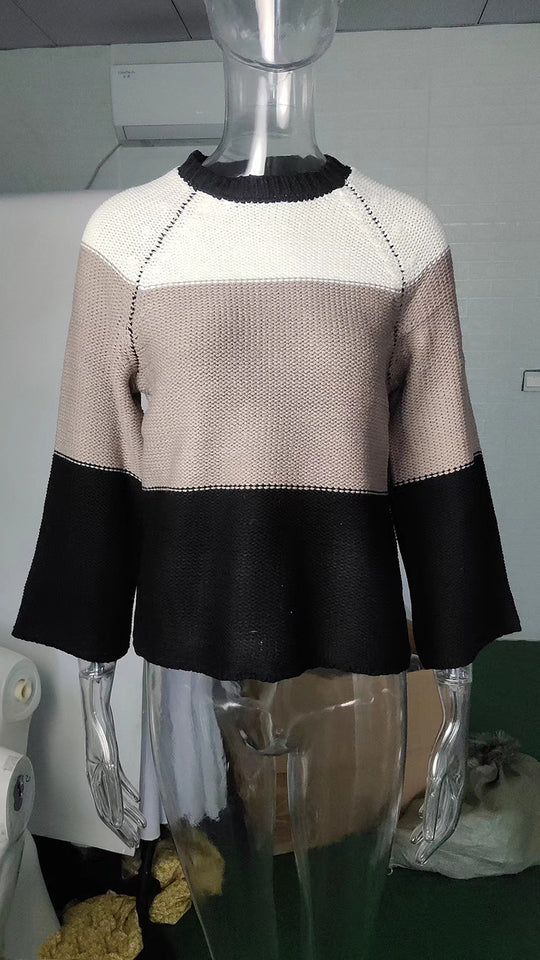 Damen lässiger Pullover mit weitem Schnitt und modischem Farbblockdesign R&B