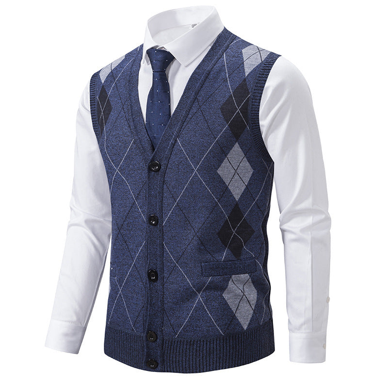 Herren elegante Strickjacke mit Rautenmuster und praktischen Taschen R&B
