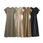 Damen elegantes Maxikleid mit fließendem Schnitt und modernem V-Ausschnitt R&B