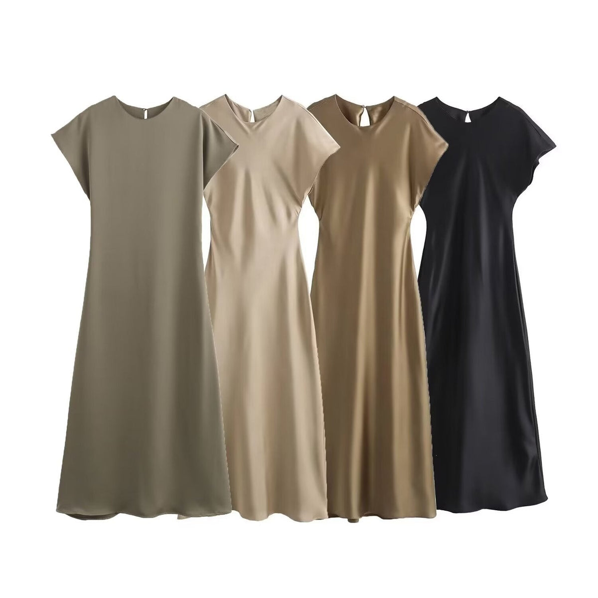 Damen elegantes Maxikleid mit fließendem Schnitt und modernem V-Ausschnitt R&B
