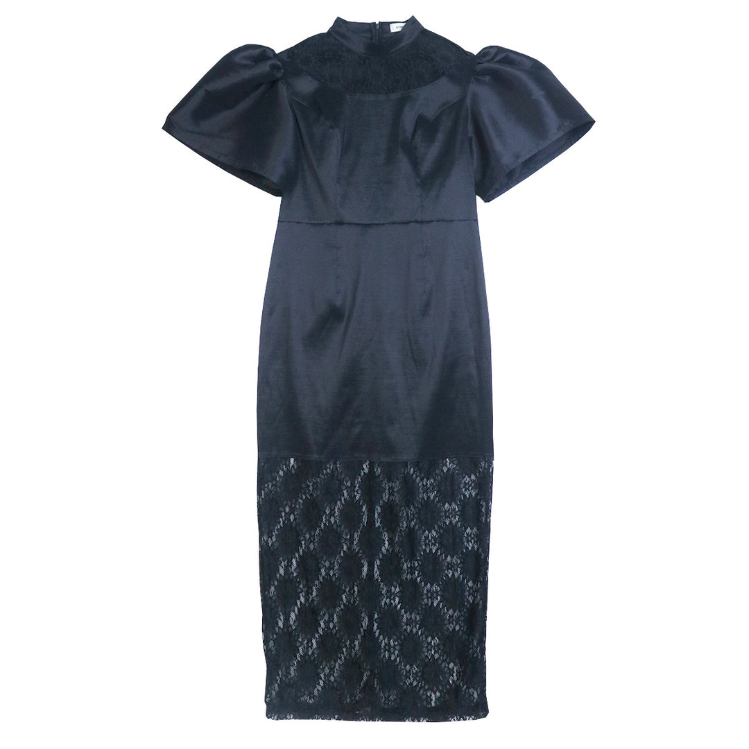 Damen Elegantes Maxikleid mit dekorativen Puffärmeln und romantischem Spitzenunterbau R&B
