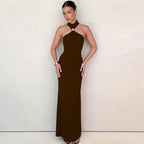 Damen Elegantes Maxikleid mit schickem Halterneck und figurbetonter Silhouette R&B