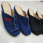 Damen Wedge-Pantoletten mit modischem Jeans-Design R&B