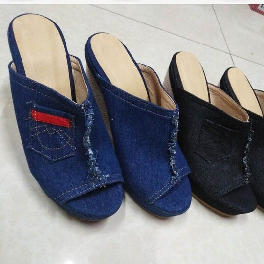 Damen Wedge-Pantoletten mit modischem Jeans-Design R&B
