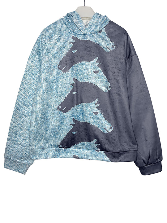 Damen Hoodie mit kreativem Pferdemuster & bequemer Passform | R&B