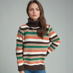 Damen Rollkragenpullover mit farbenfrohen Streifen und hochwertiger Strickqualität R&B