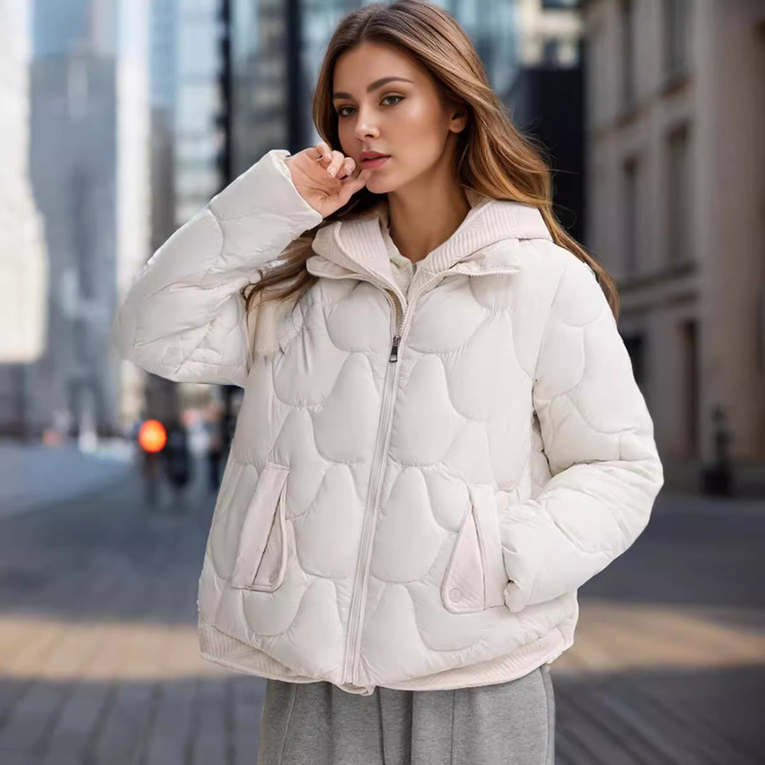 Damen modische gepolsterte Jacke mit abnehmbarer Kapuze und praktischen Taschen R&B