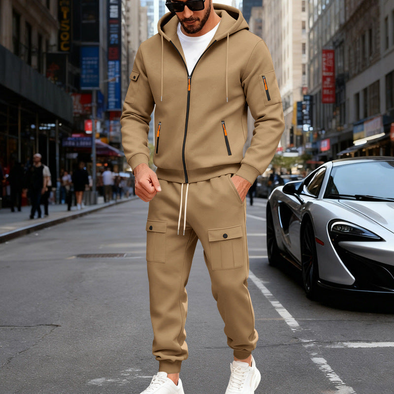 Herren nan urbaner Kapuzen-Jogginganzug aus Baumwollmix mit Cargo-Taschen und funktionalen Reißverschlüssen R&B