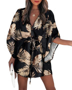 Damen angehendes Strandkleid mit eleganter Taillenbindung und einzigartigem Muster R&B
