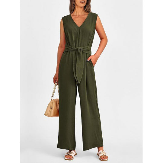 Damen Eleganter Jumpsuit mit taillierter Silhouette und V-Ausschnitt R&B