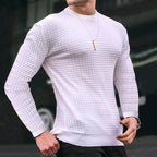 Herren nan figurbetonter gewaffelter Rundhalspullover aus Feinstrick mit Rippbündchen R&B