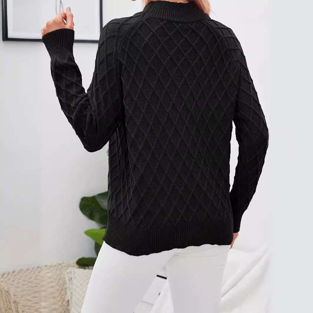 Damen Grobstrickpullover mit Rautenstruktur und Stehkragen R&B