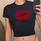 Damen Crop-T-Shirt mit kreativem Totenkopf-Design und figurbetontem Schnitt R&B
