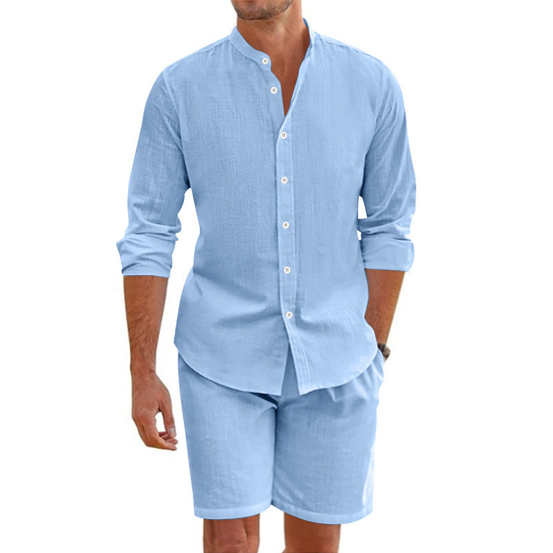Herren lässiges Outfit-Set mit modernem Henley-Hemd und Shorts R&B