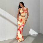 Damen Zweiteiliges Sommeroutfit mit floralem Design und elegantem V-Ausschnitt R&B