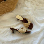 Damen Elegante Riemen-Sandalen mit niedrigem Absatz und geflochtenem Design R&B