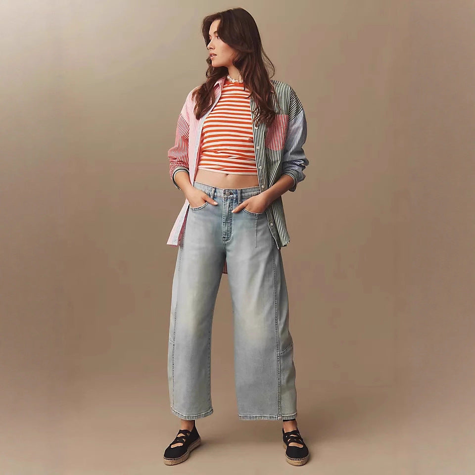 Damen Weite Cropped Jeans mit lässigem Look