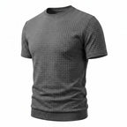 Herren nan kurzärmeliges Strickshirt mit geprägter Karostruktur, Rundhalsausschnitt und geripptem Saum R&B
