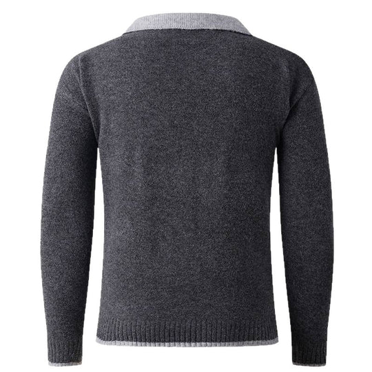 Herren V-Ausschnitt Pullover mit Hemdkragen und feiner Struktur R&B