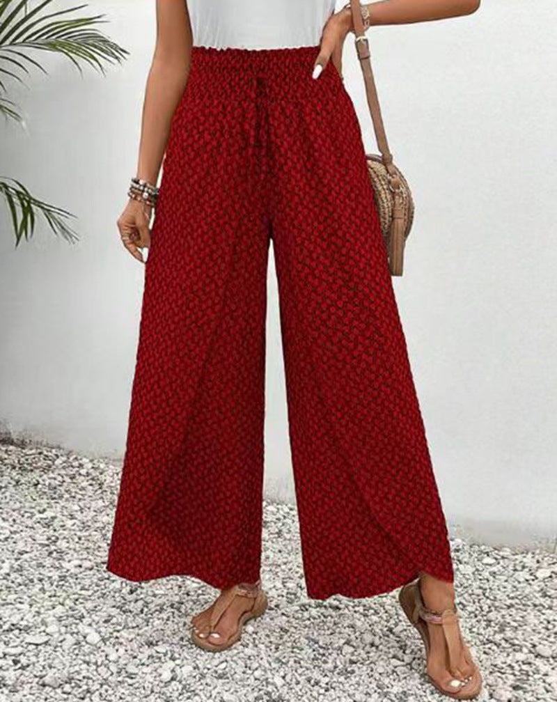 Damen nan weite Sommer-Palazzohose mit gerafftem Komfortbund, fließender Beinweite und geometrischem Allovermuster R&B