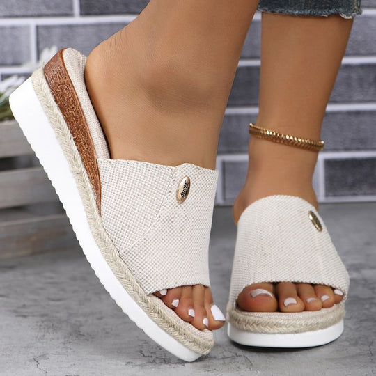 Damen Wedge-Pantoletten mit elastischem Riemendesign und rutschfester Sohle R&B