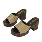 Damen Glamouröse Plateau-Sandalen mit glitzerndem Riemen und komfortablem Blockabsatz R&B