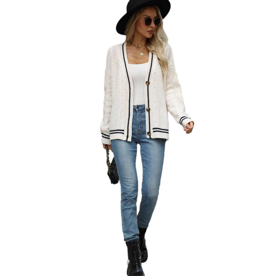 Damen Strickjacke mit Zopfdetails und Kontraststreifen R&B